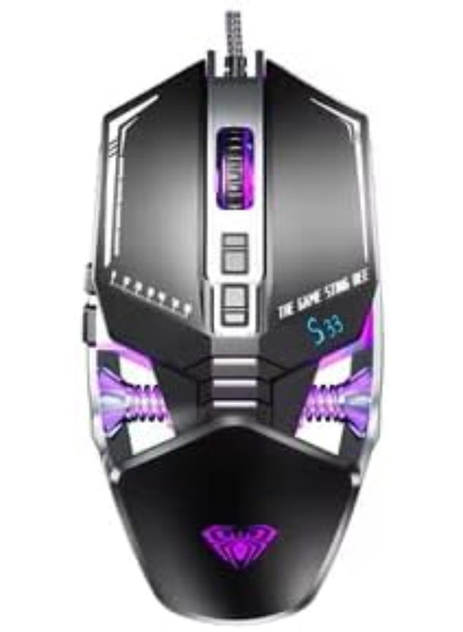 AULA S33 Wired Gaming Mouse | Wired USB | 2400 DPI · 4 Adjustable Levels | 7 Buttons | RGB Backlight | Black