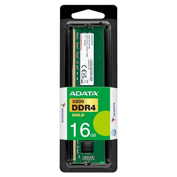 ADATA 16GB DDR4-3200 Desktop Memory | 16GB Single Module · DDR4 | 3200 MT/s (PC4-25600) · 1.2V | 288-Pin U-DIMM · Non-ECC Unbuffered