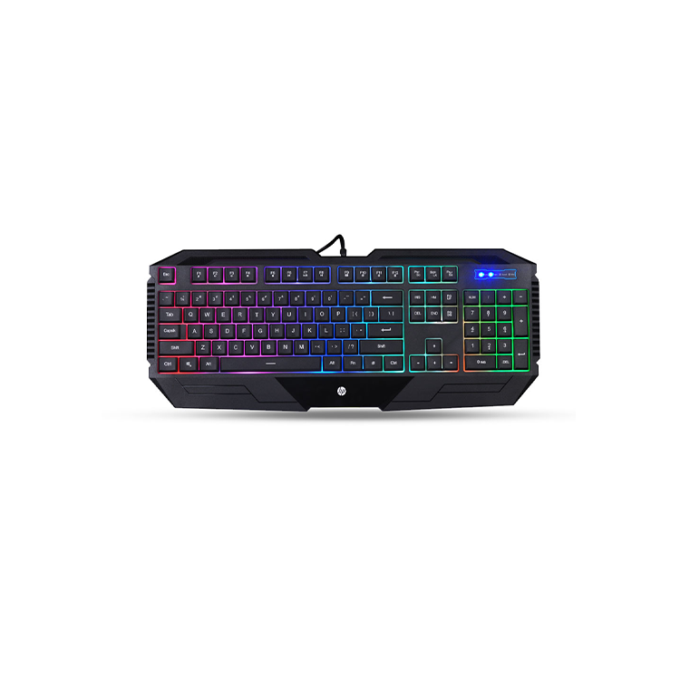 HP K110 Wired Gaming Keyboard | 104 Keys · Full-Size Membrane | 4-Colour LED Backlight · 26-Key Anti-Ghosting | 10 Million Keystrokes · Built-in Palm Rest | Black