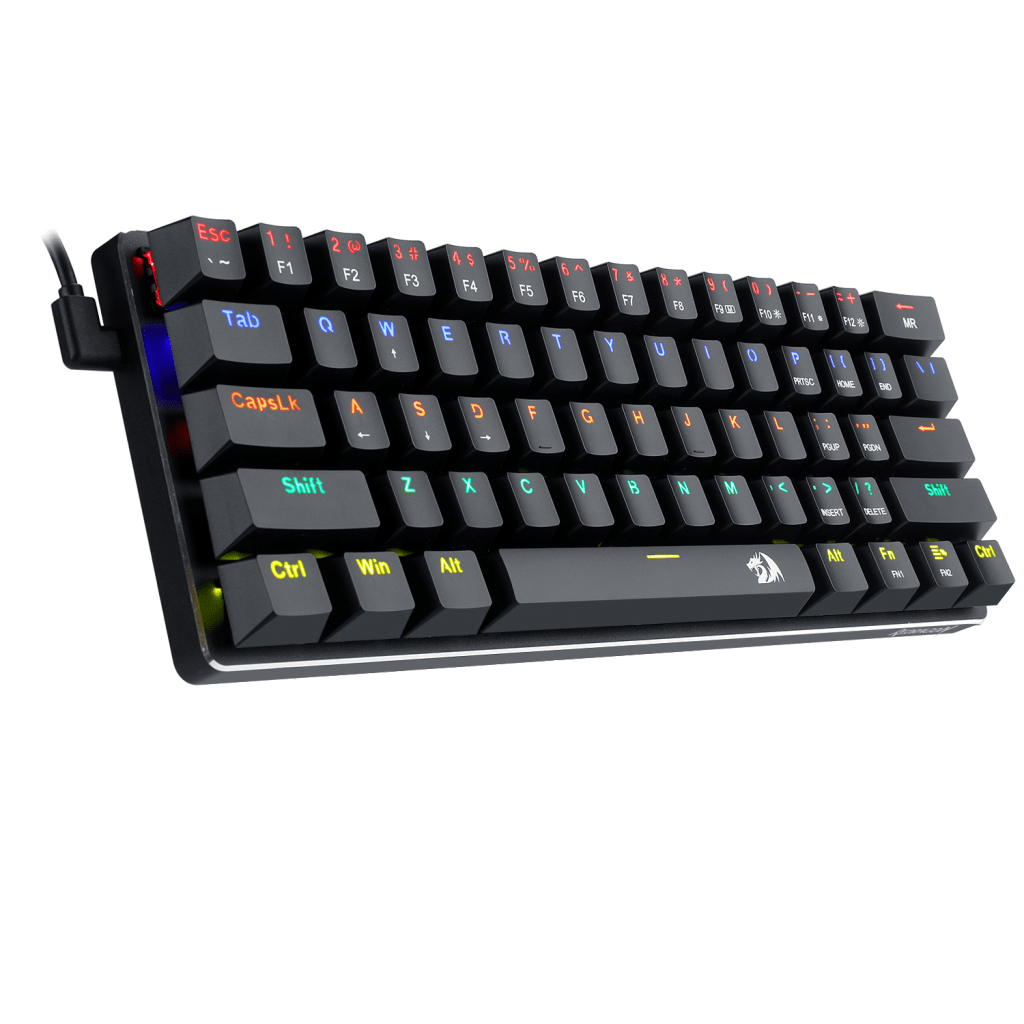 Redragon K613 Jax Mechanical Gaming Keyboard | 61 Keys · 60% Layout | Blue Switches | Rainbow LED · 18 Modes | Detachable USB-A to USB-C Cable | Anti-Ghosting · N-Key Rollover | Black