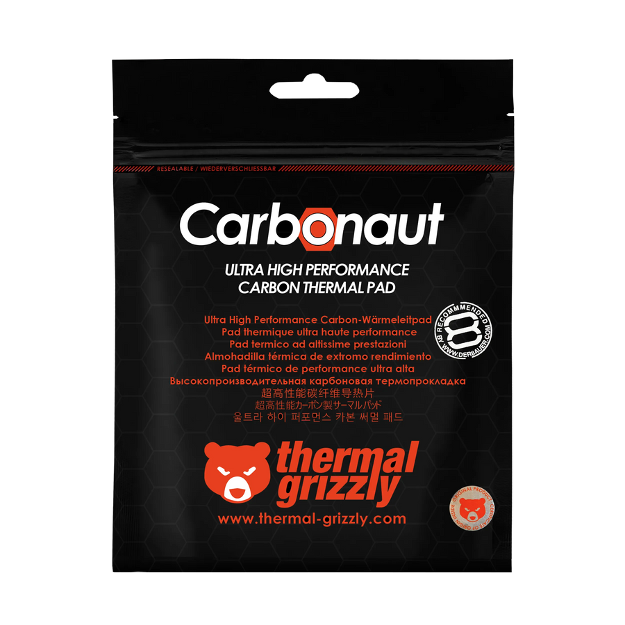 Thermal Grizzly Carbonaut Thermal Pad | 38 × 38 × 0.2 mm | 62.5 W/mK | Carbon Fibre · Electrically Conductive | -250°C t