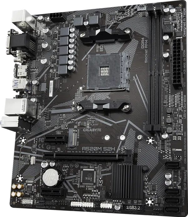 GIGABYTE A520M S2H | AMD AM4 Micro-ATX Motherboard | DDR4 5100+ | PCIe 3.0 | NVMe M.2 | Triple Display Output (HDMI/DVI-D/D-Sub) | Gigabit LAN | RGB Fusion 2.0 | For Ryzen 3000/4000/5000 Series