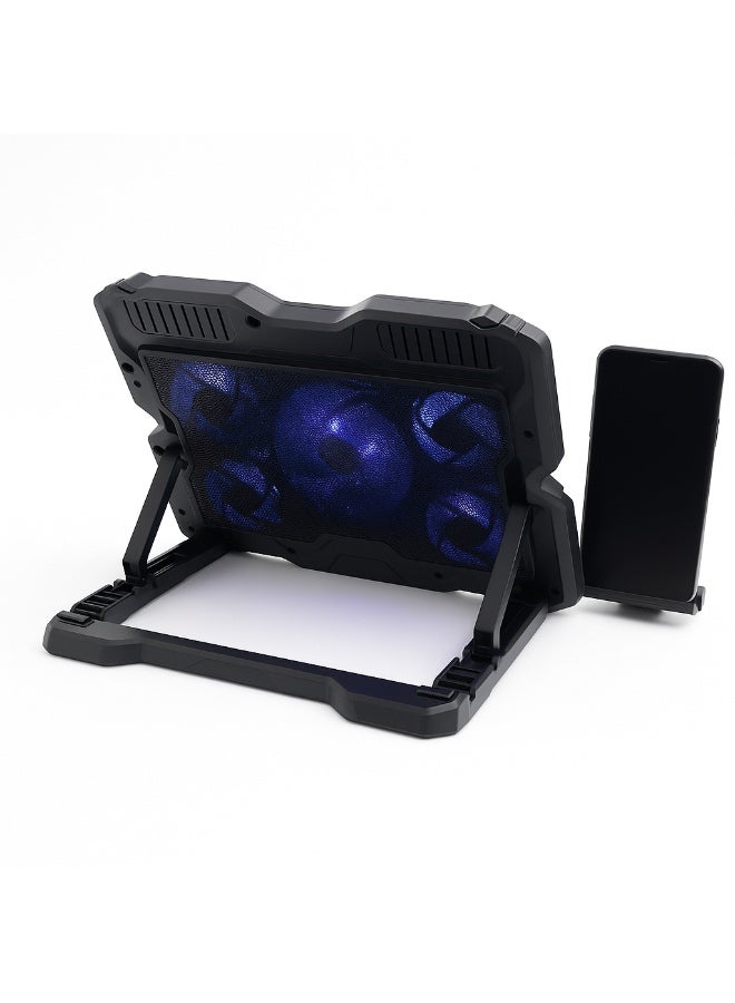 Gigamax GM90 Laptop Cooling Pad | 5 Fans · 1 × 120mm + 4 × 80mm | Phone Holder | USB Powered | Up to 16-inch Laptops | B