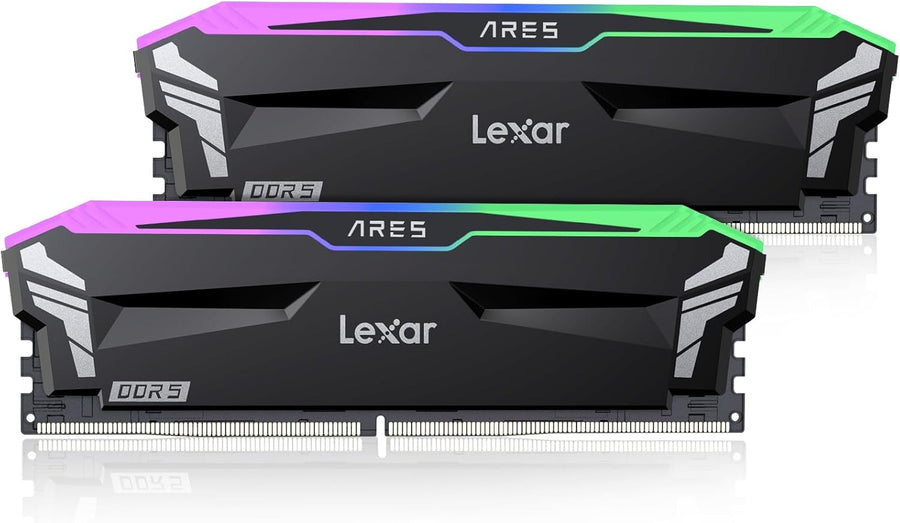 Lexar ARES RGB DDR5 32GB Kit (2x16GB) Black | 7200MT/s CL34-42-42-84 | Intel XMP 3.0 + AMD EXPO | 1.4V | 8-Zone ARGB Light Bar | SK Hynix Premium DRAM ICs | Aluminum Heat Spreader | On-Die ECC + PMIC | Complete 2x16GB Kit | Intel + AMD Ryzen