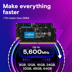 Crucial CT32G56C46S5 32GB DDR5 Laptop Memory | DDR5-5600 MT/s · PC5-44800 | CL46 · 1.1V | 262-Pin SO-DIMM · Non-ECC Unbuffered | Limited Lifetime Warranty