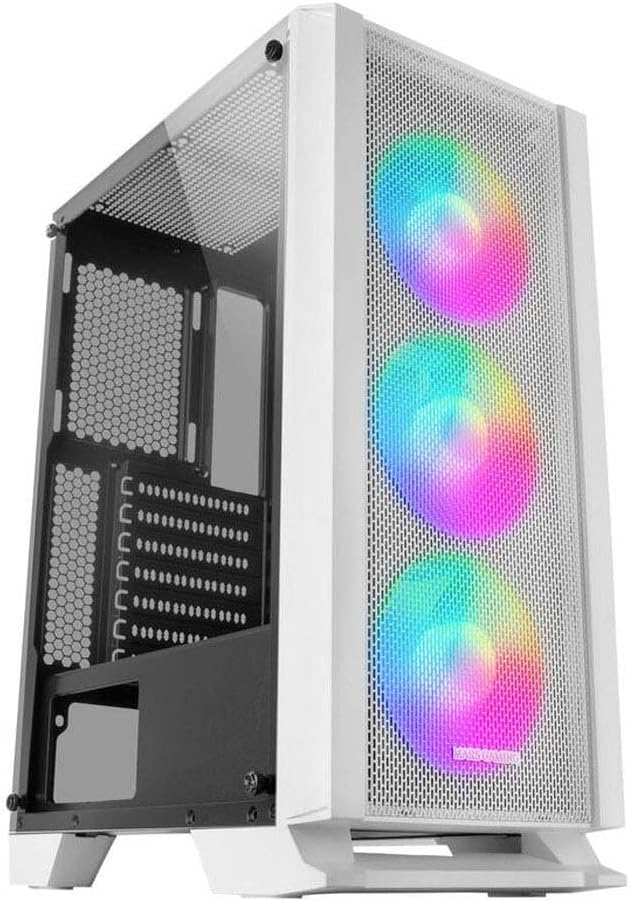 Mars Gaming MC-C Weiß, ATX PC Gehäuse, Metall-Mesh Frontplatte, Gehärtetes Glas, 3 Frontlüfter FRGB 120mm