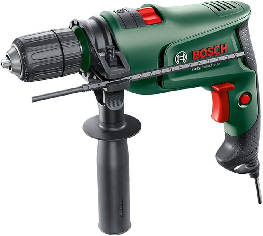 Bosch EasyImpact 600 Electric Hammer Drill, 600W, 1/2 Inch Chuck, Compact & Lightweight Design, Carry Case Included, Green