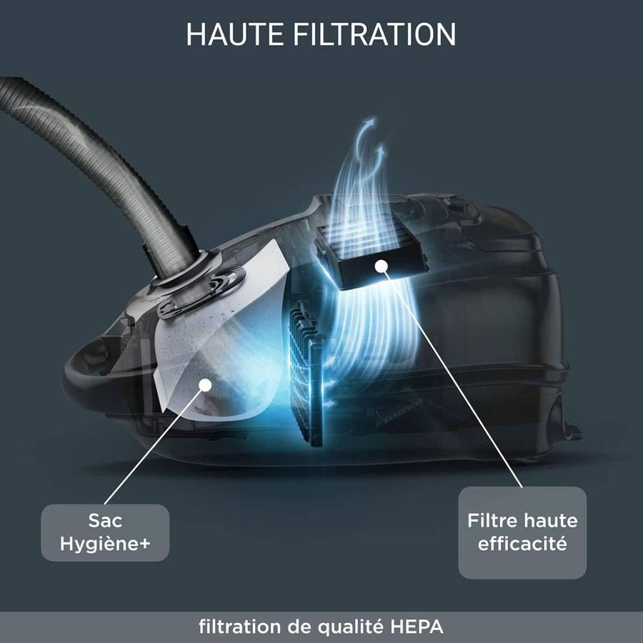 Rowenta Silent Bagged Vacuum Cleaner, 4.5L Capacity, High Filtration, Energy-Efficient Motor, Pet Hair Accessories, Powerful & Quiet Cleaning