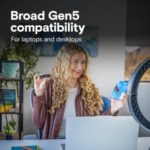 Crucial P510 1TB PCIe Gen5 NVMe SSD | PCIe 5.0 x4 · M.2 2280 | 11,000MB/s read · 9,500MB/s write | Micron G9 TLC NAND · 600TBW | 5-year limited warranty