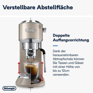 De'Longhi Dedica Arte EC 885.BG, Espresso Machine with MyLatteArt Steam Wand, Compact Design, 15 cm Wide, 1 L Water Tank
