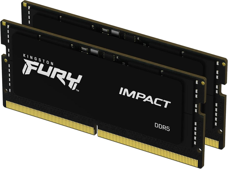 Kingston FURY Impact 32GB Kit (2x16GB) DDR5-4800 SODIMM Gaming Laptop Memory KF548S38IBK2-32 | PC5-38400 | CL38 Tight Timings | 1.1V | 262-Pin Non-ECC | Intel XMP 3.0 | Plug N Play | Black Low-Profile Heat Spreader