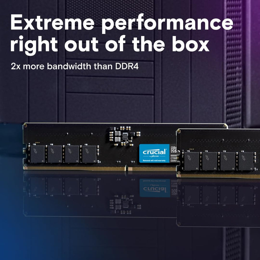 Crucial DDR5 32GB Single Stick (1x32GB) Green | 5200MT/s CL42 | JEDEC Standard | 1.1V Low Voltage | Dual Rank 2Rx8 | 288-Pin UDIMM | On-Die ECC | Universal Compatibility | Intel 12th-14th Gen + AMD Ryzen 7000+ | Massive Single Module