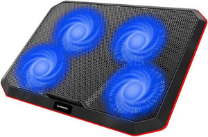 HAVIT F2069 Laptop Cooling Pad | Fits Laptops up to 17-inch | 4 Fans · Blue LED | Dual USB Hub | Adjustable Height · Metal Mesh Panel | Black