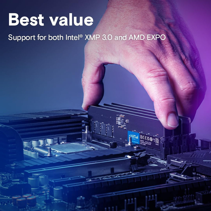 Crucial DDR5 32GB Single Stick (1x32GB) Green | 5200MT/s CL42 | JEDEC Standard | 1.1V Low Voltage | Dual Rank 2Rx8 | 288-Pin UDIMM | On-Die ECC | Universal Compatibility | Intel 12th-14th Gen + AMD Ryzen 7000+ | Massive Single Module