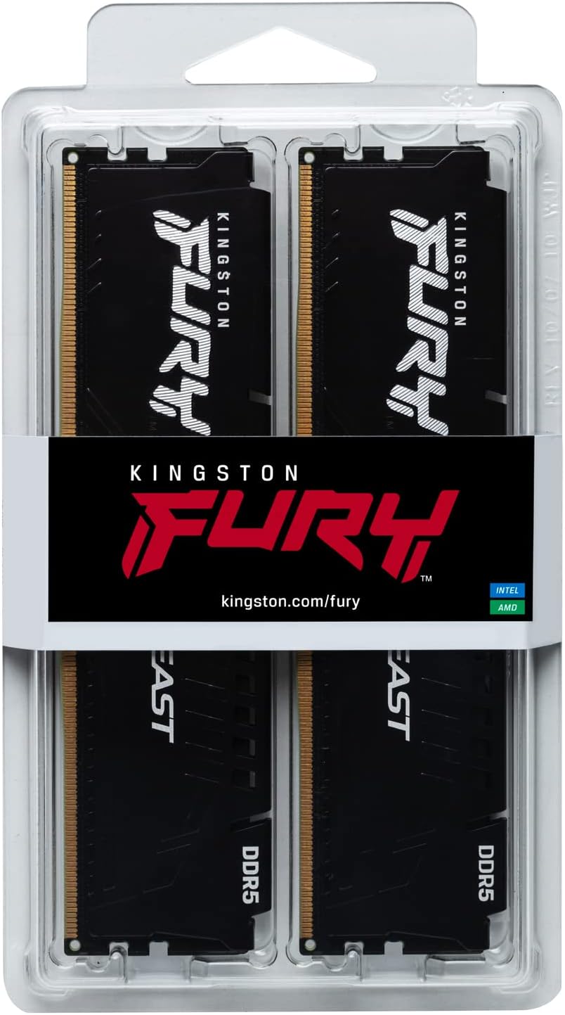 Kingston FURY Beast DDR5 16GB Kit (2x8GB) | 5600MT/s CL40 | Intel XMP 3.0 | Black Low-Profile Heat Spreader | On-Die ECC | Plug-and-Play 4800MT/s | Intel 12th-14th Gen + AMD Ryzen 7000+ | High-Refresh Gaming Sweet Spot