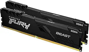 Kingston FURY Beast DDR4 16GB Kit (2x8GB) Black | 3600MHz CL17-21-21 | Intel XMP 2.0 | AMD Ryzen Ready | Plug-N-Play 2666MHz | Low-Profile Aluminum Heat Spreader | 1Rx8 Single Rank | Ryzen 5000 Sweet Spot | High-Speed Mainstream