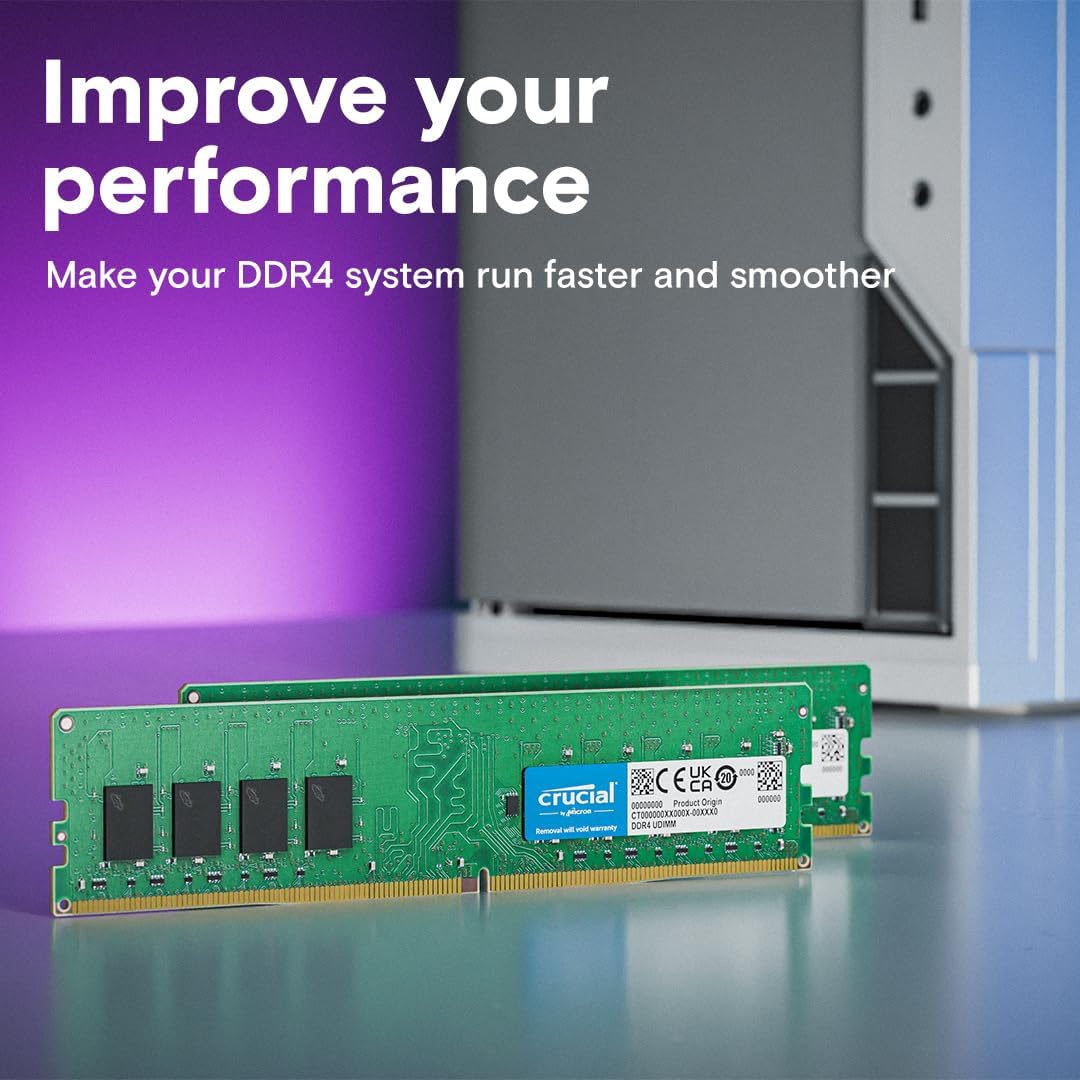 Crucial DDR4 64GB Kit (2x32GB) Green | 3200MHz CL22 | JEDEC Standard | 1.2V Low Voltage | Dual Rank 2Rx8 | 288-Pin UDIMM | Universal Compatibility | Auto-Downclock to 2933/2666MHz | Massive Capacity Workstation Memory