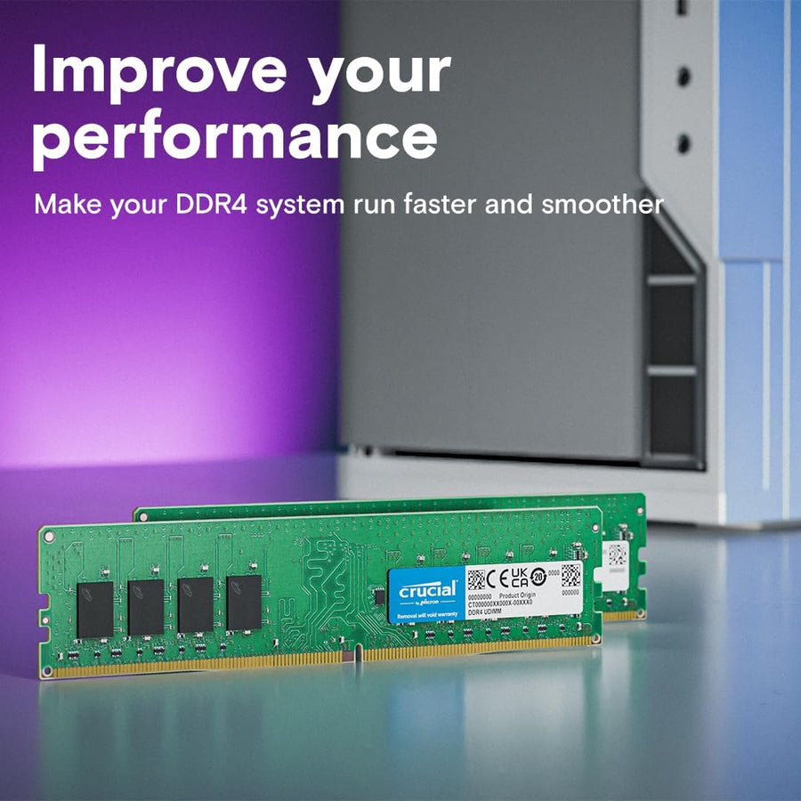 Crucial DDR4 64GB Kit (2x32GB) Green | 3200MHz CL22 | JEDEC Standard | 1.2V Low Voltage | Dual Rank 2Rx8 | 288-Pin UDIMM | Universal Compatibility | Auto-Downclock to 2933/2666MHz | Massive Capacity Workstation Memory