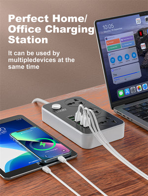 LDNIO SC3604 Power Strip | 3 Universal AC Sockets · 100-250V/10A · 2500W Max | 6 USB-A Ports · 5V/3.4A · 17W Max | 2m Cable | Fire-Proof PC Housing