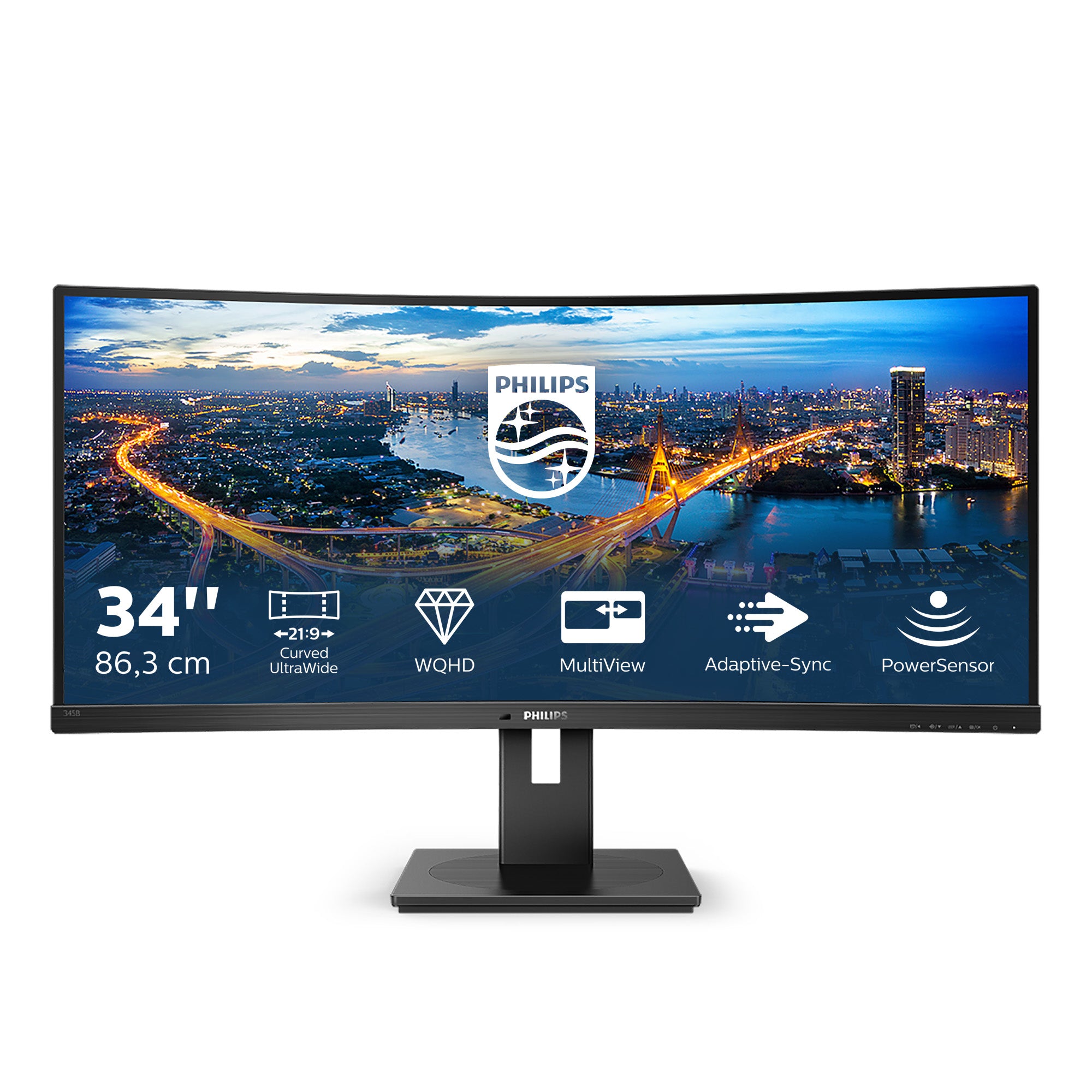 Philips 345B1C 34-Inch Ultrawide Curved Gaming Monitor | UWQHD 3440x1440 | 100Hz | IPS Panel | HDMI + DisplayPort | Height Adjustable | Black | ملاحظة: خط خفيف في نص الشاشة