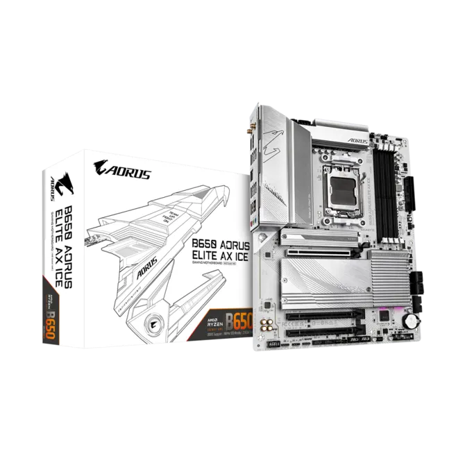 GIGABYTE B650 AORUS Elite AX ICE | AMD AM5 ATX White Motherboard | DDR5 8000+ | PCIe 5.0 M.2 | WiFi 6E | USB-C 20Gb/s | For Ryzen 7000/8000/9000