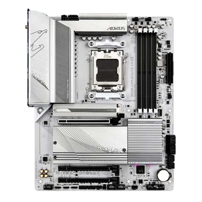 GIGABYTE B650 AORUS Elite AX ICE | AMD AM5 ATX White Motherboard | DDR5 8000+ | PCIe 5.0 M.2 | WiFi 6E | USB-C 20Gb/s | For Ryzen 7000/8000/9000