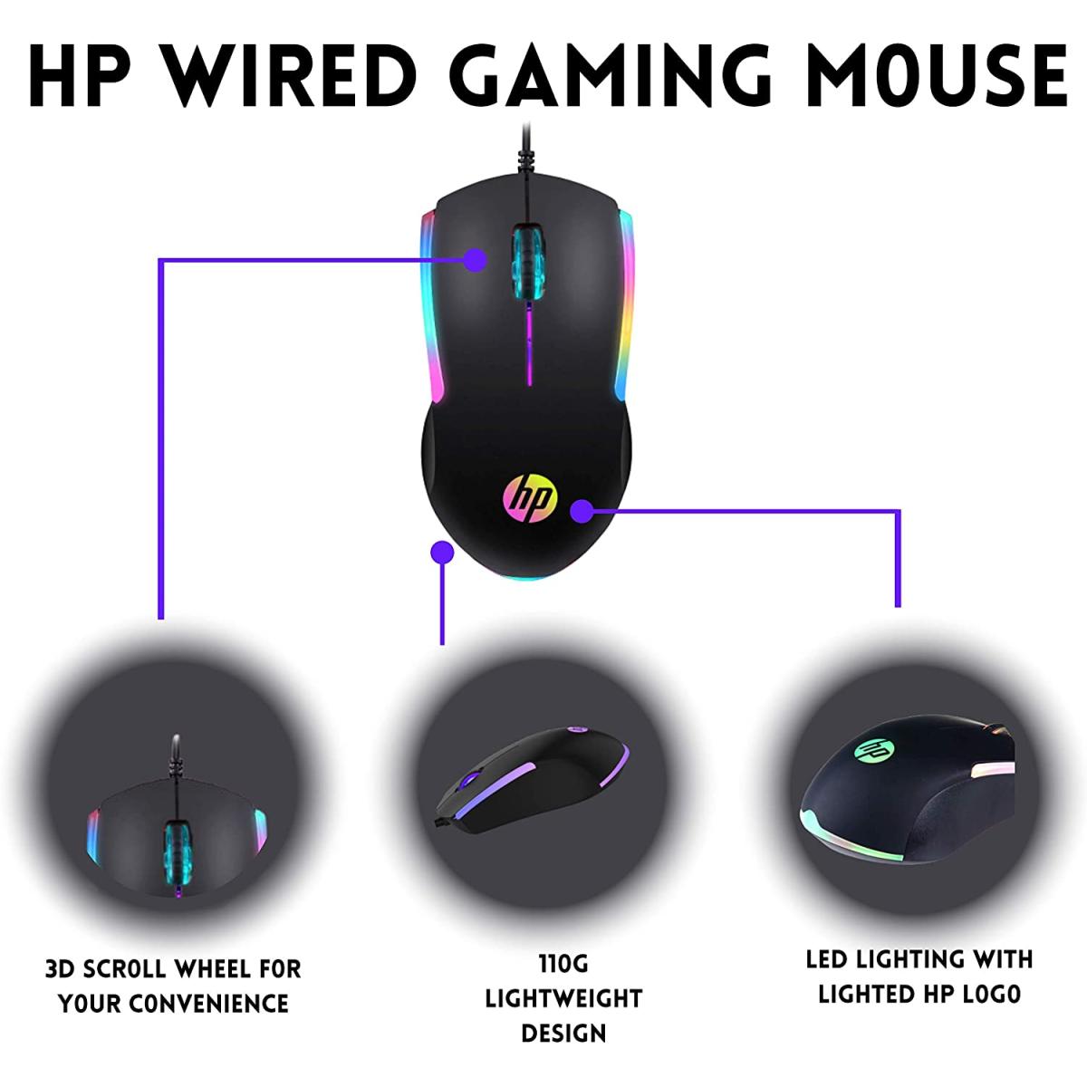 HP M160 843W8AA Wired Gaming Mouse | USB Wired · Optical Sensor | 1000 DPI | 3 Buttons · Up to 3 Million Clicks | LED Breathing Backlight | Black