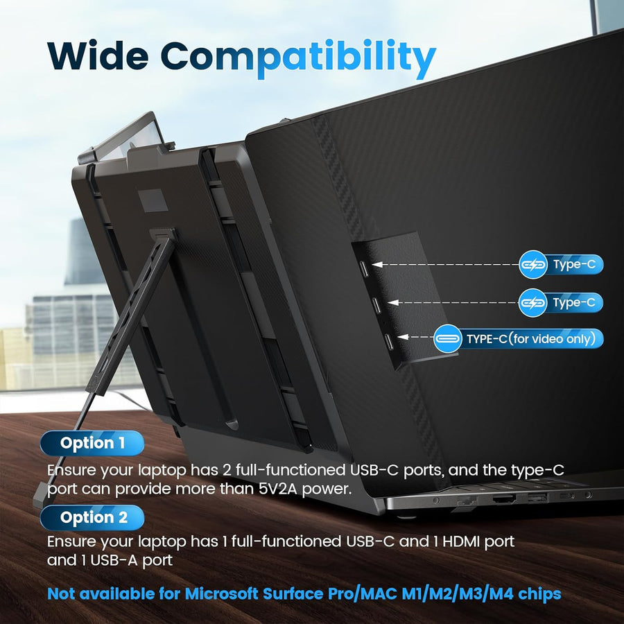 Domyfan S2 | 14" Triple Portable Monitor for Laptop | Dual FHD IPS Screen Extender | HDMI/USB-C/USB-A | Built-in Speakers | For 13.3"-17" Laptops