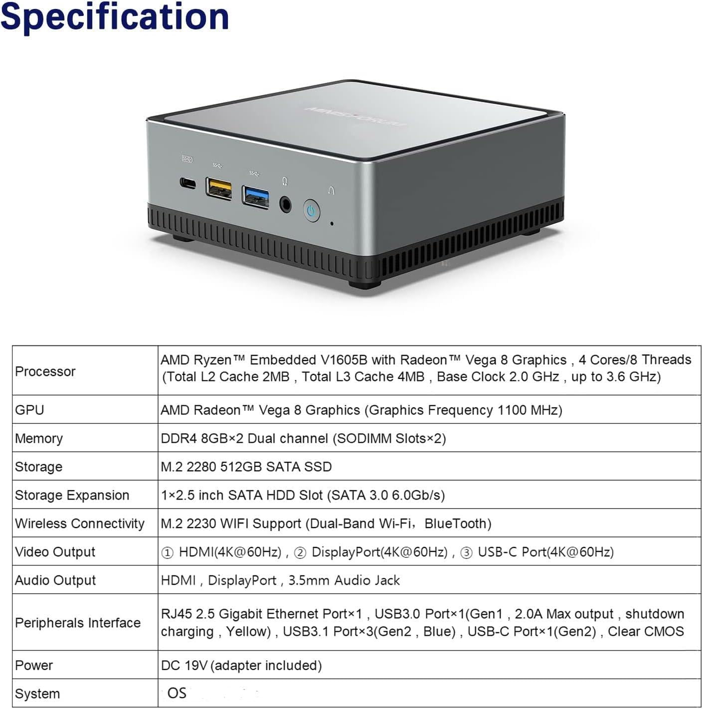 MINISFORUM MINIS FORUM Mini PC | AMD Radeon Graphics | 16GB DDR4 RAM | 512GB SSD | WiFi | ملاحظة: Z000001000143
