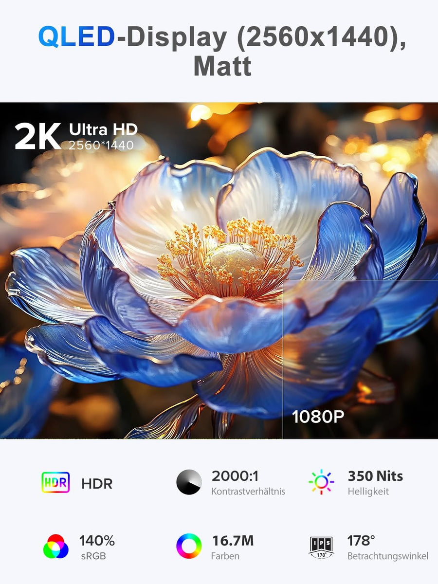 UPERFECT 22 inch 2K QLED panel 2560x1440, HDR, 2000:1 contrast, 350 nits
