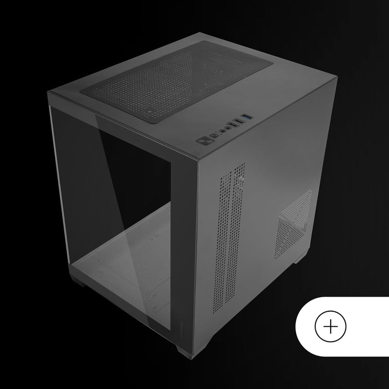 Mars Gaming MC-VIEW2, Gaming-Gehäuse MicroATX, Doppeltes Rahmenloses Gehärtetes Glas, 1x 120mm FRGB-Rücklüfter, Unterstützung für Flüssigkeitskühlu...