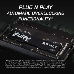 Kingston FURY Impact 32GB Kit (2x16GB) DDR4-3200 SODIMM Gaming Laptop Memory KF432S20IBK2/32 | PC4-25600 | CL20 Tightest Timings | 1.2V | 260-Pin Non-ECC Unbuffered | Intel XMP 2.0 | Plug N Play | AMD Ryzen Ready | Black