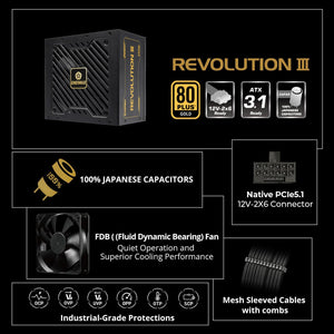 Enermax Revolution D.F.X 1050W | 80+ Gold Fully Modular ATX 3.0 + PCIe 5.0 Power Supply | Native 600W 12VHPWR Cable | 100% Japanese Capacitors | ARGB Side Panel (14 Modes) | Dust-Free Rotation Technology | 200% Power Excursion | For RTX 4090 / RTX 5090