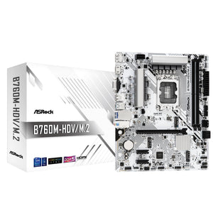 ASRock B760M-HDV/M.2 | Intel LGA 1700 Micro-ATX Motherboard | DDR5 7200+ | PCIe 4.0 | Hyper M.2 (Gen4) + Ultra M.2 | Triple Display Output | Dragon 2.5G LAN | For Intel 12th/13th/14th Gen | White/Black