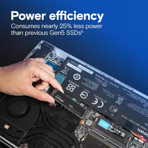 Crucial P510 1TB PCIe Gen5 NVMe SSD | PCIe 5.0 x4 · M.2 2280 | 11,000MB/s read · 9,500MB/s write | Micron G9 TLC NAND · 600TBW | 5-year limited warranty