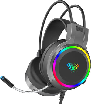 AULA S608 RGB Gaming Headset | 50mm Drivers · 20Hz–20kHz | 3.5mm Audio + USB RGB Power | 21Ω · 115dB | 2.1m Cable · 290g | Black