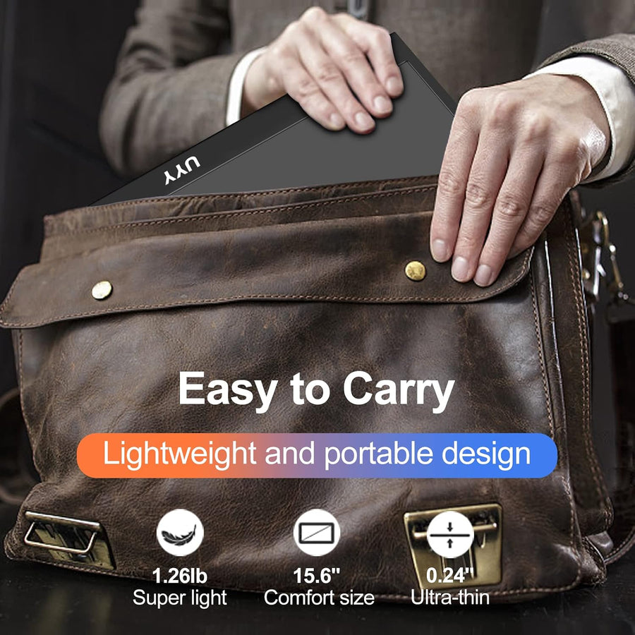 UYY 15.6 inch portable monitor slipping into a bag, ultra-thin and lightweight