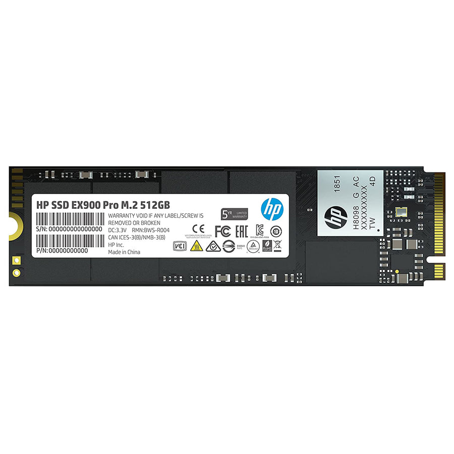 HP EX900 Pro 512GB NVMe SSD | M.2 2280 PCIe Gen3 x4 NVMe 1.3 | 2,240 MB/s Read · 1,960 MB/s Write | 320 TBW · 5-Year War