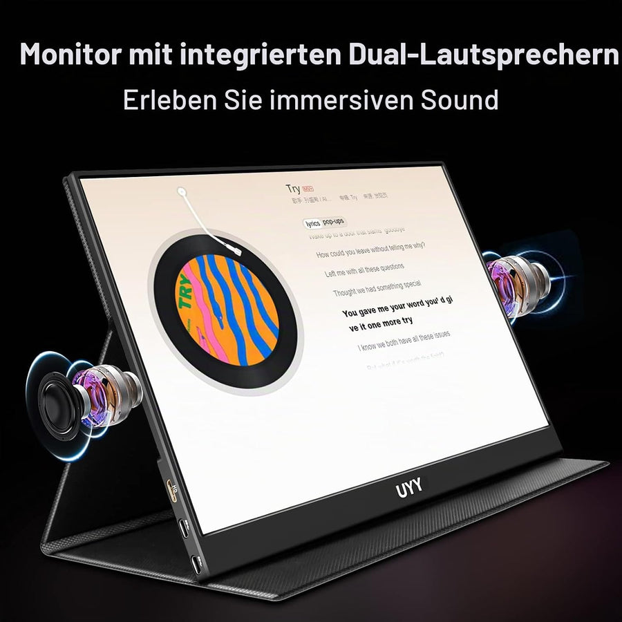 UYY 15.6 inch portable monitor with two built-in speakers
