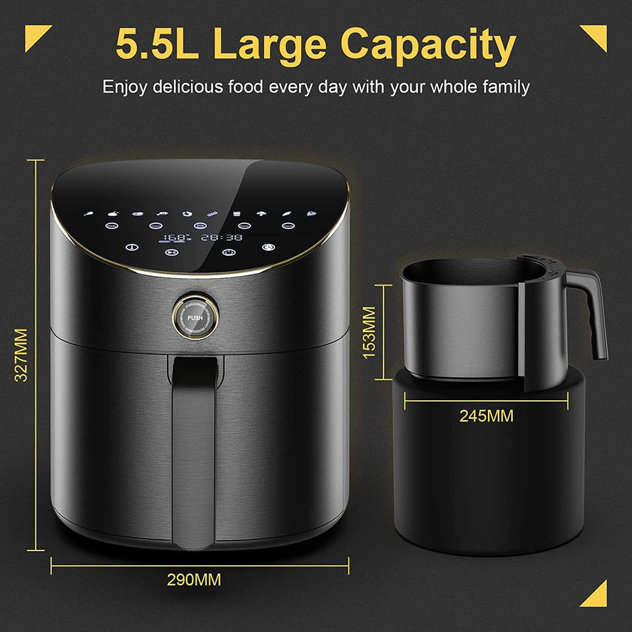 Vpcok Direct 5.5L XXL Air Fryer, 15 Preset Programs, Oil-Free Hot Air Frying, Digital LED Touchscreen, Preheat & Keep Warm Functions