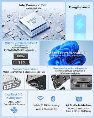 Intel Alder Lake N100 Mini PC | N100 | 16GB DDR5 RAM | 512GB SSD | Windows 11 Pro | WiFi + Bluetooth