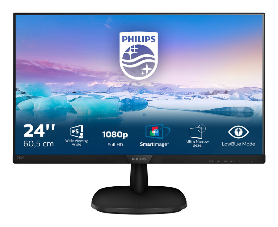 Philips 243V7QDSB 24-Inch Monitor | Full HD | 4ms | IPS Panel | HDMI + VGA | Black