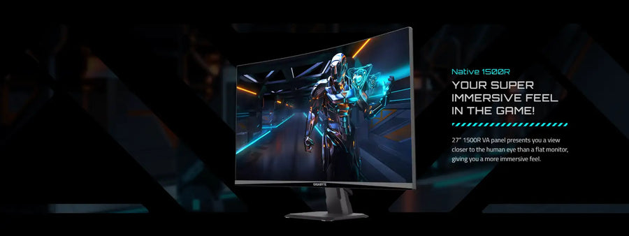 GIGABYTE GS27FC2 27" Curved Gaming Monitor | Full HD 1920×1080 · VA 1500R | 240Hz · 1ms GTG | 3000:1 · 125% sRGB · HDR10 | Adaptive-Sync · 2 × HDMI 2.0 · DisplayPort 1.4