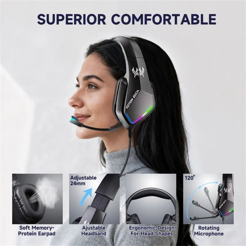 KOTION EACH G5000 Gaming Headset | 40mm Drivers | Virtual 7.1 Surround · RGB LED | 120° Noise-Reducing Mic | USB + 3.5mm · 1.8m | Black