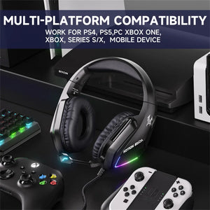 KOTION EACH G5000 Gaming Headset | 40mm Drivers | Virtual 7.1 Surround · RGB LED | 120° Noise-Reducing Mic | USB + 3.5mm · 1.8m | Black
