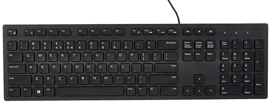 Dell KB216 Wired Multimedia Keyboard | Full-Size · Numeric Keypad | Chiclet Keys · Plunger Mechanism | USB-A · 1.8 m Cable | Spill-Resistant | Black