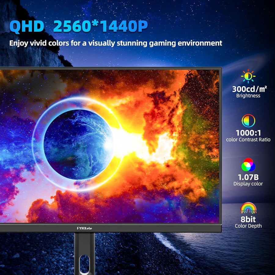 FYHXele | 27" Gaming Monitor | QHD | 300Hz | 0.8ms GtG | IPS | 100% sRGB | Height Adjustable