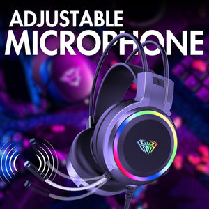 AULA S608 RGB Gaming Headset | 50mm Drivers · 20Hz–20kHz | 3.5mm Audio + USB RGB Power | 21Ω · 115dB | 2.1m Cable · 290g | Black