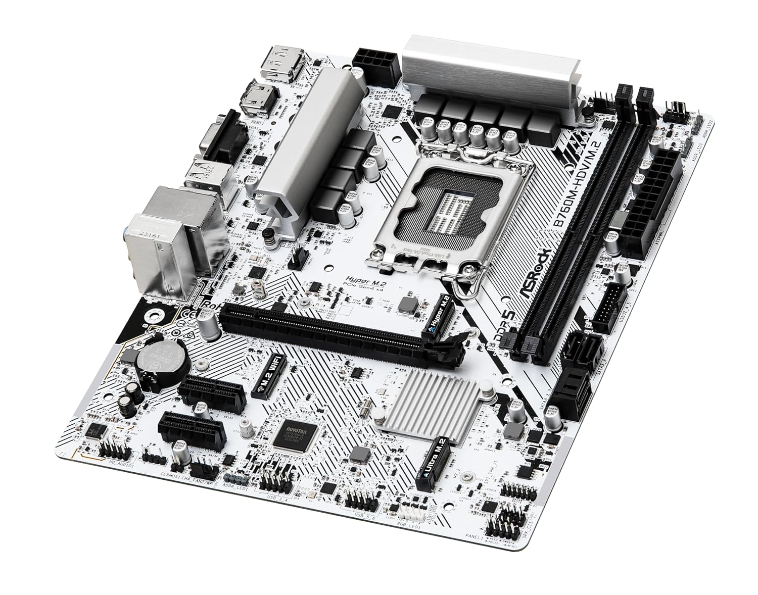 ASRock B760M-HDV/M.2 | Intel LGA 1700 Micro-ATX Motherboard | DDR5 7200+ | PCIe 4.0 | Hyper M.2 (Gen4) + Ultra M.2 | Triple Display Output | Dragon 2.5G LAN | For Intel 12th/13th/14th Gen | White/Black