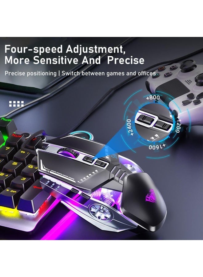 AULA S33 Wired Gaming Mouse | Wired USB | 2400 DPI · 4 Adjustable Levels | 7 Buttons | RGB Backlight | Black